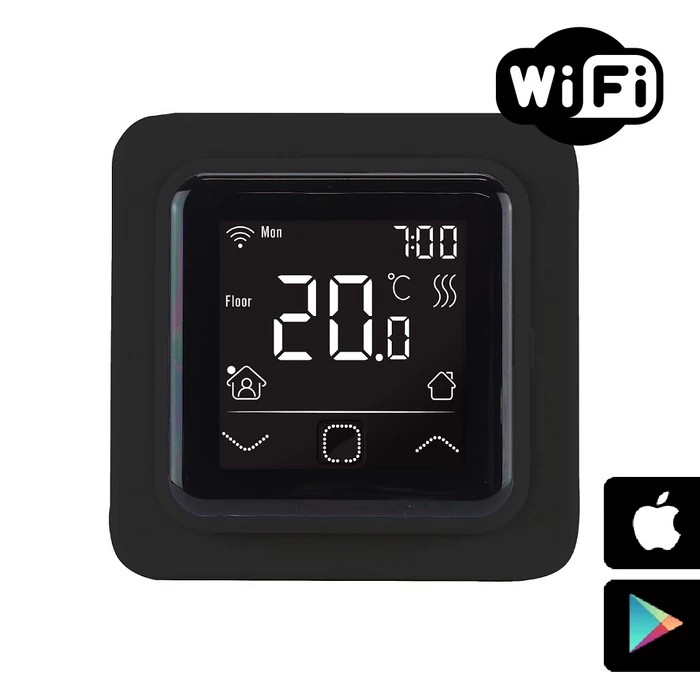 [411010500C16B] FALCON U-HEAT WiFi Control Touch szobatermosztát padlóhőmérséklet érzékelővel - elektromos padlófűtéshez (fekete)