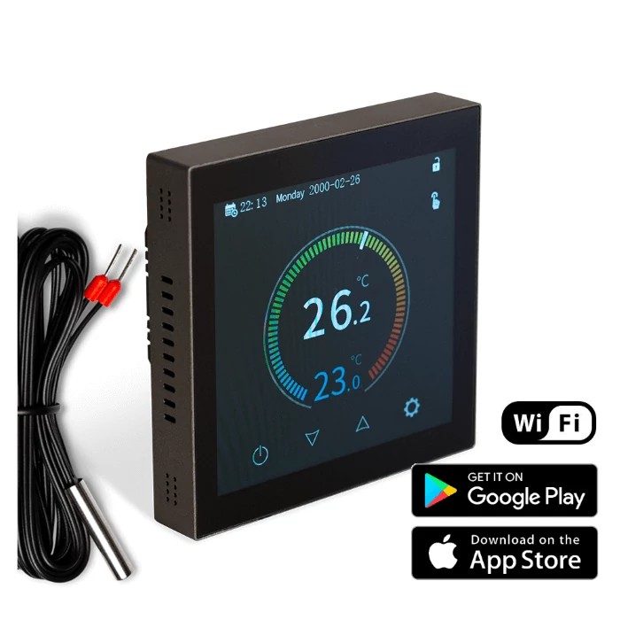 [41651035016FE1] WENTOREX Control FE-1 WiFi érintőképernyős szobatermosztát padlóhőmérséklet érzékelővel elektromos padlófűtéshez (16A)