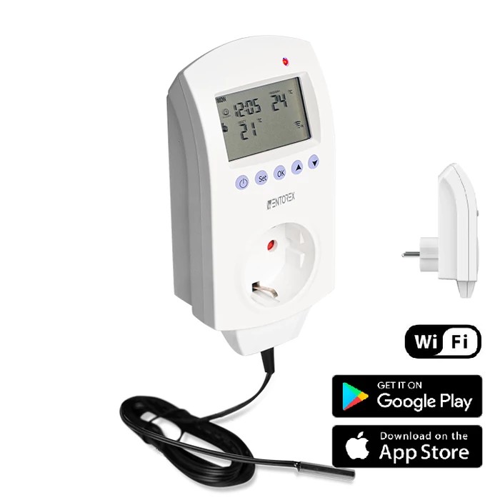[41651025016TSF1] WENTOREX Control TSF-1 WiFi univerzális konnektoros szobatermosztát külső hőmérséklet érzékelővel (16A)