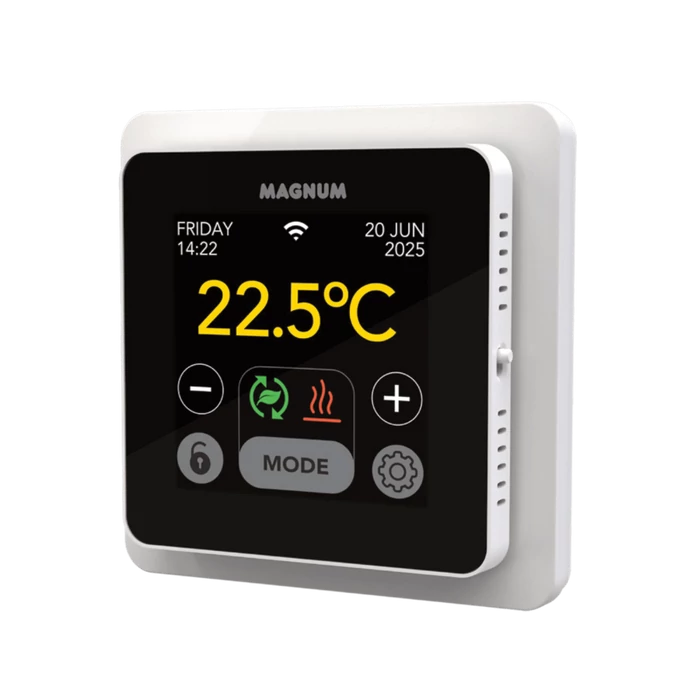 [410808250MRC2W] MAGNUM MRC-2 Smart WiFi érintőképernyős termosztát szoba- és padlóhőmérséklet érzékelővel elektromos padlófűtéshez (16A / fehér)