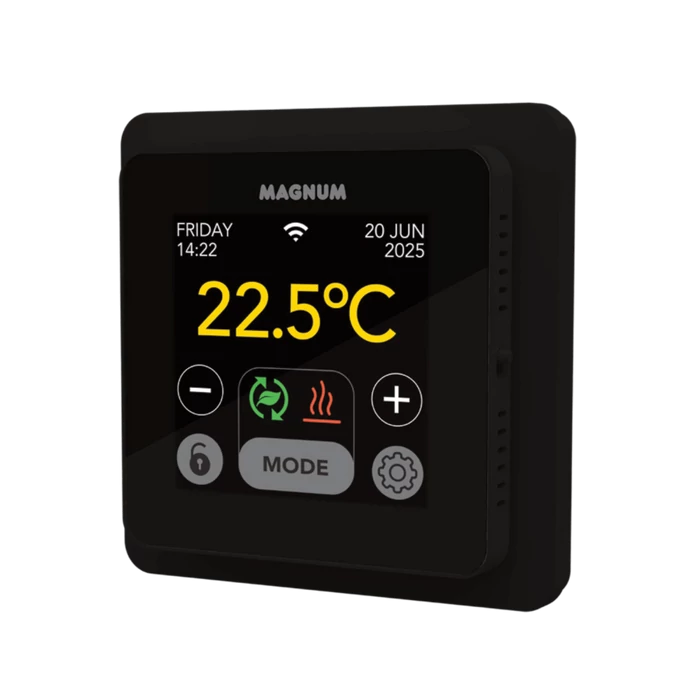 MAGNUM MRC-2 Smart WiFi érintőképernyős termosztát szoba- és padlóhőmérséklet érzékelővel elektromos padlófűtéshez (16A / fekete)