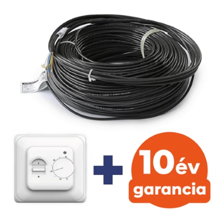 FALCON U-HEAT Cable elektromos fűtőkábel 600 W – 34,4 méter (18 W/m) + Manuális fali termosztát szobahőmérséklet és padlóhőmérséklet szenzorral