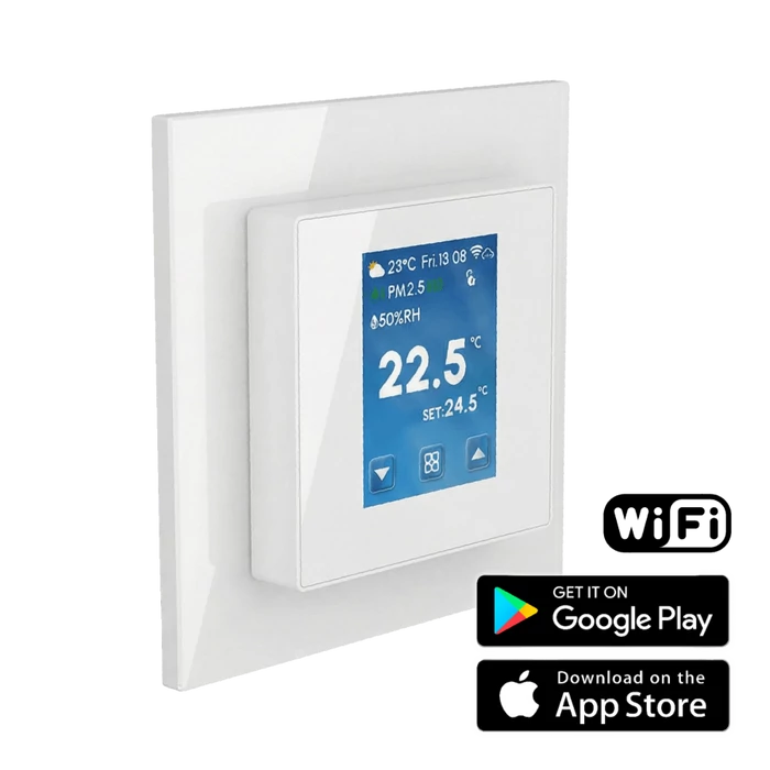 [41651035003FW5W] WENTOREX Control UWE-1 WiFi White érintőképernyős szobatermosztát páratartalom érzékelővel (16A / 3A / fehér)