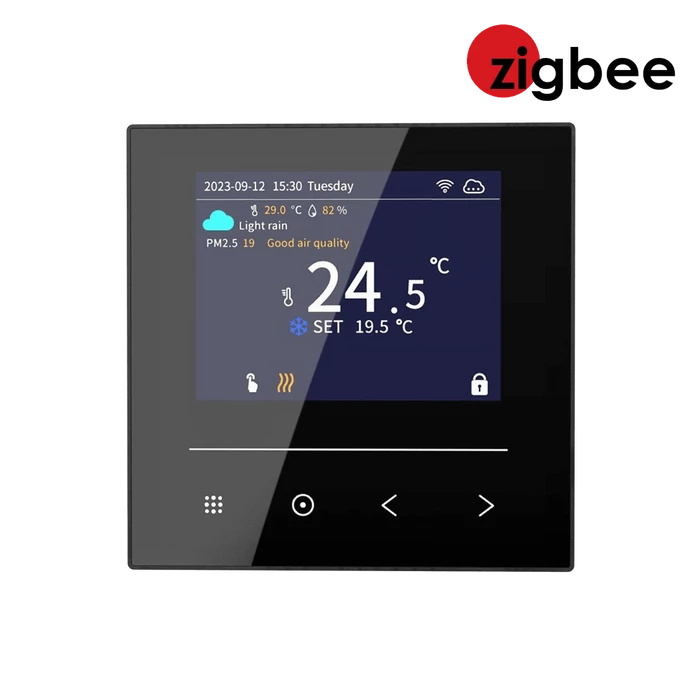 [41651036003FW2] WENTOREX Control FW-2 ZigBee érintőképernyős szobatermosztát központi fűtéshez, padlóhőmérséklet szenzorral (3A)