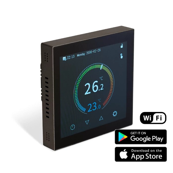 [41651035003FW1] WENTOREX Control FW-1 WiFi érintőképernyős szobatermosztát központi fűtéshez, padlóhőmérséklet szenzorral (3A)