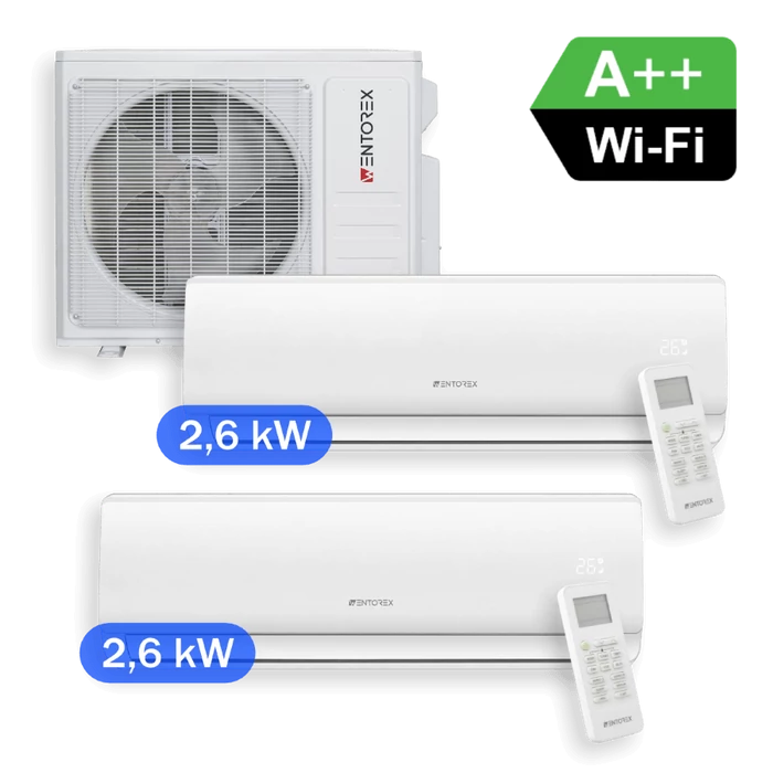[636577D1818WK] WENTOREX Combo-2 W18 WiFi Multi Split hűtő-fűtő klíma szett 2 db oldalfali beltéri egységgel (R32 / 5,3 kW)
