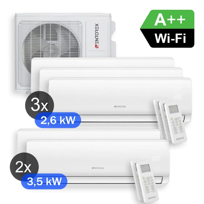 [636577P4254WK] WENTOREX Combo-5 W54 WiFi Multi Split hűtő-fűtő klíma szett 5 db oldalfali beltéri egységgel (R32 / 12,3 kW)