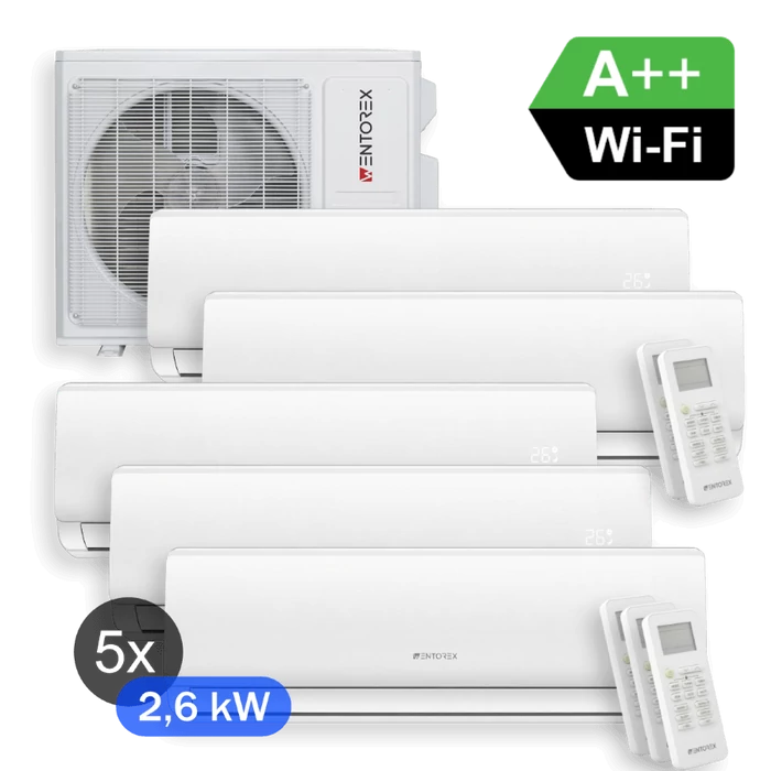 WENTOREX Combo-5 W45 WiFi Multi Split hűtő-fűtő klíma szett 5 db oldalfali beltéri egységgel (R32 / 12,3 kW)