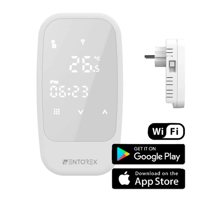 [41651035016PT2] WENTOREX Control PT-2 WiFi univerzális konnektoros szobatermosztát szobahőmérséklet érzékelővel (10A)
