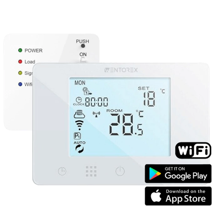 [41651035103CW3] WENTOREX Control CW-3 RF WiFi programozható vezeték nélküli szobatermosztát fűtéshez (3A)