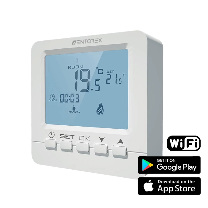 [41651025003CW2] WENTOREX Control CW-2 WiFi digitális szobatermosztát központi fűtéshez (3A)