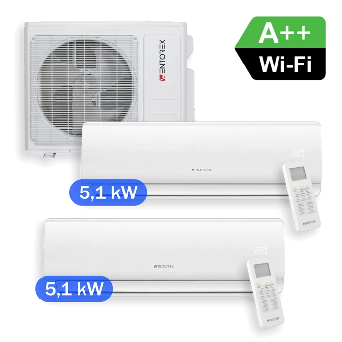 [636577D3236WK] WENTOREX Combo-2 W36 WiFi Multi Split hűtő-fűtő klíma szett 2 db oldalfali beltéri egységgel (R32 / 9,4 kW)
